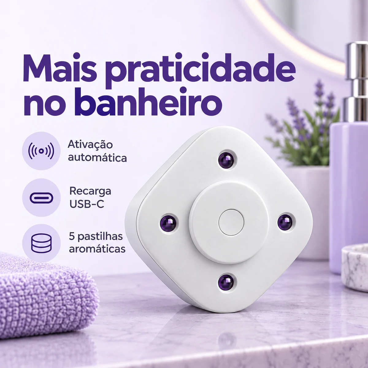 Visão geral dos benefícios de Higienizador UV para vaso sanitário com 5 pastilhas aromáticas
